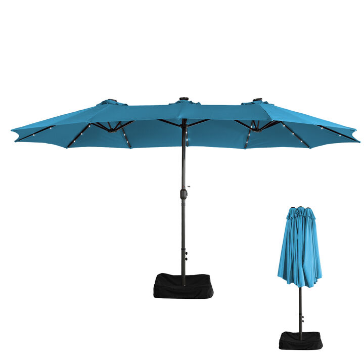 MONDAWE 15ft Rectangular Double-Sided Solar LED Outdoor Patio Market Umbrella with Base Included