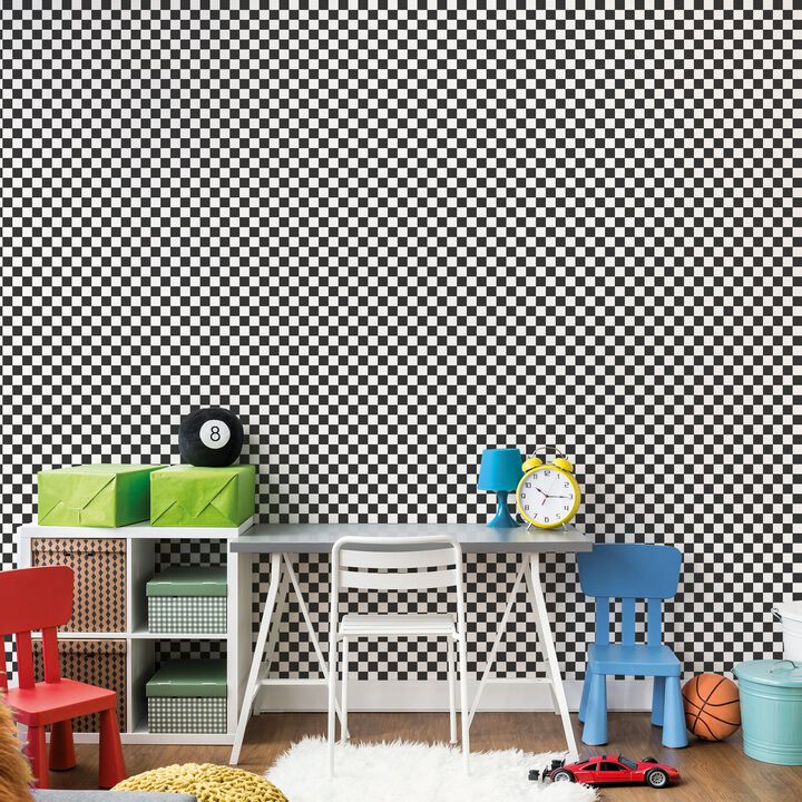 Kids and Teens Check Black Wallpaper G78555