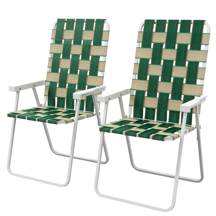 Outsunny Set of 4 Patio Folding Chairs, Classic Outdoor Camping Chairs, Portable Lawn Chairs for Camping, Garden, Pool, Beach, Backyard w/ Armrests, Green