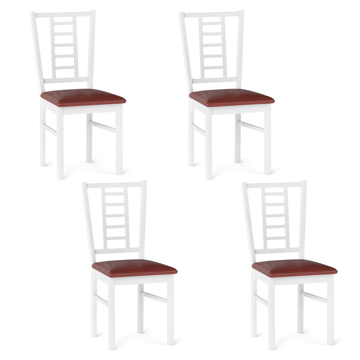 4 Piece Upholstered Dining Chair Set with PU Leather and Wood Frame