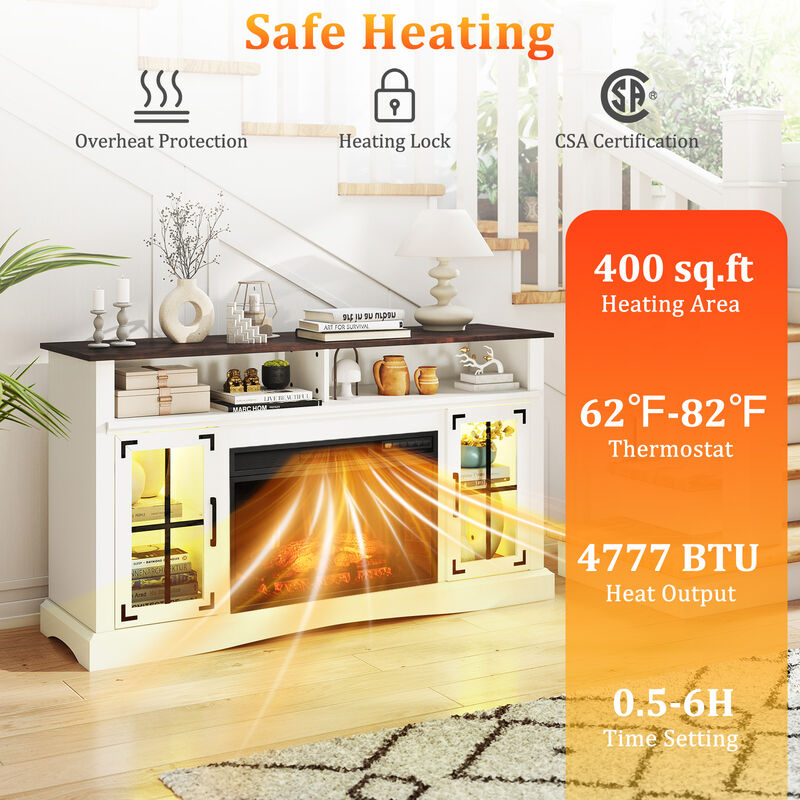 Electric Fireplace TV Stand with Remote Control and Thermostat for Living Room image number 8