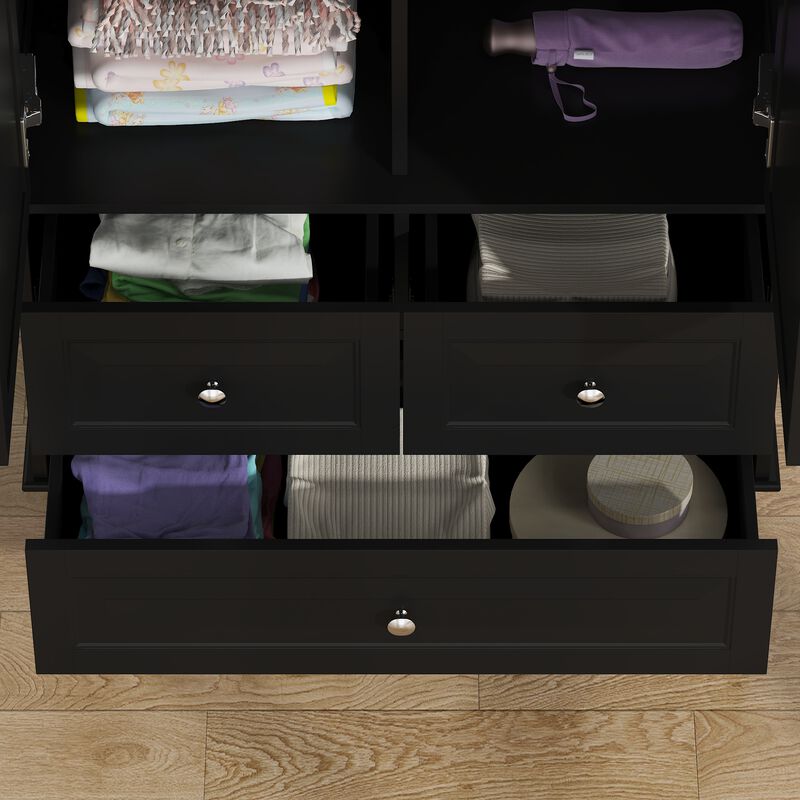 FUFU&GAGA Wooden Armoire with Double Doors, Shelves, and 3 Drawers (31.5" W x 19.7" D x 70.9" H), Black