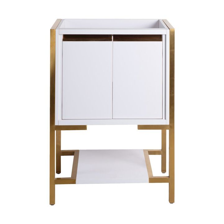 24 Bathroom Vanity in White and Brushed Gold Cabinet Only