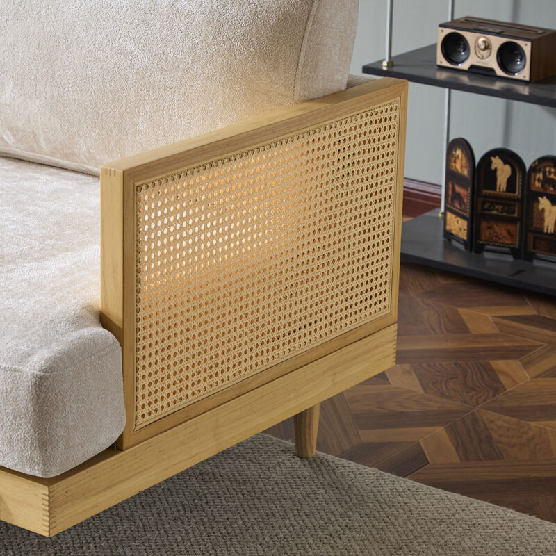 Christopher Knight Home Dorian 72" Rubberwood and Rattan 3-Seater Sofa with Cushion