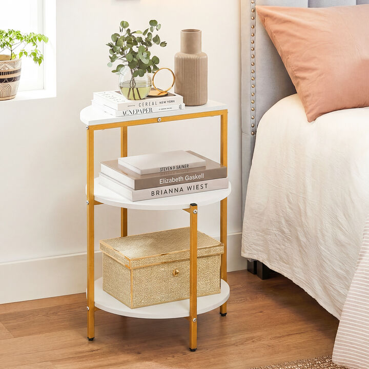 Round End Table with 3 Tier Storage Shelf for Bedroom and Small Spaces