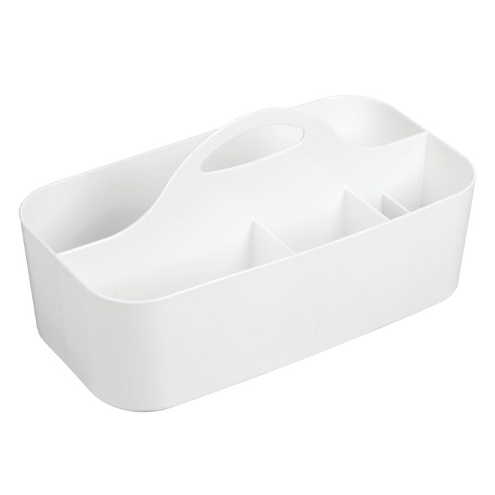 mDesign Plastic Divided Shower Organizer Basket Caddy Tote with Handle, White