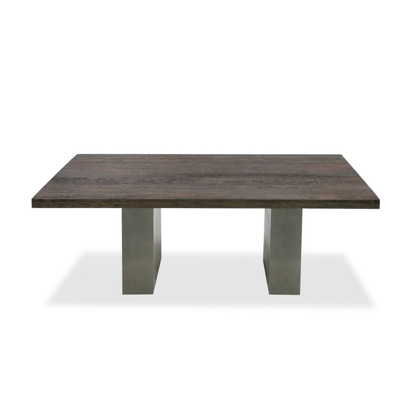 Cid Ari 94 Inch Dining Table, Heritage Oak Rectangular Top, Dark Gray