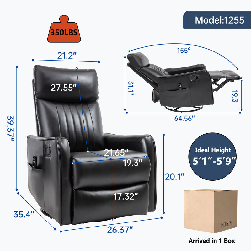 Faux Leather Manual Recliner Chair with Heat and Massage, Living Room Rocker and Swivel Chair image number 2