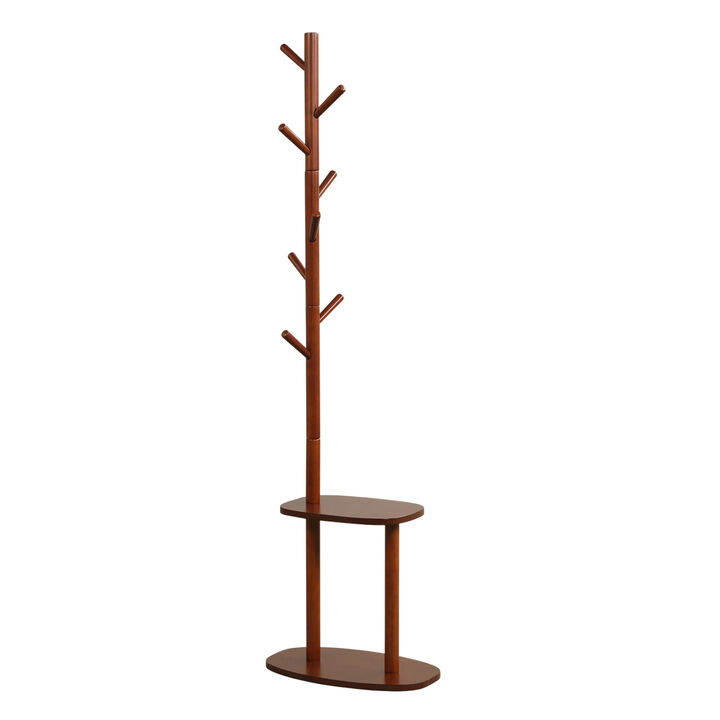 Wall Coat Rack with 8 Hooks and 2 Storage Shelves Organizer