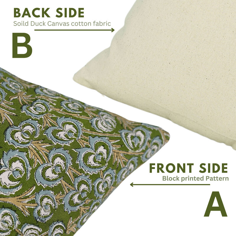 Fabdivine Green Sustainable Fabric Handmade Block Print Pillow or Cushion Cover for Sofa, Couch, Bedroom