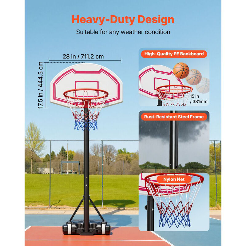 Kids Portable Basketball Hoop with Adjustable Height, Backboard, Nylon Net & Rolling Base-Black image number 7
