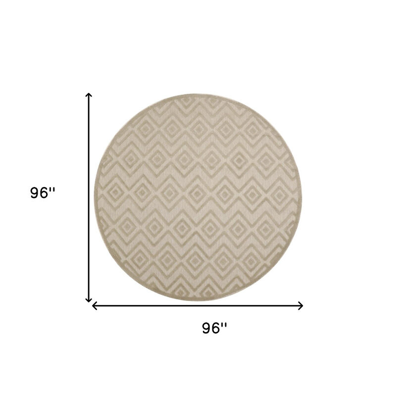 HomeRoots 8' Cream Round Geometric Indoor Outdoor Area Rug image number 4