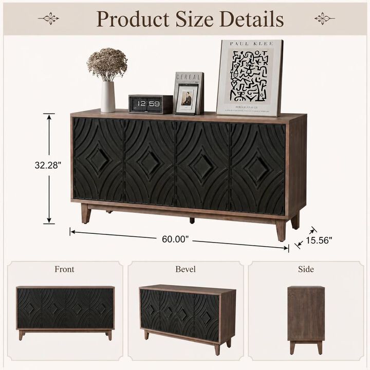 GOODSILO 60 Inch Storage Sideboard Buffet Cabinet with 4 Doors and 2 Shelves, Accent Console Table for Living Room Dining Room Entryway
