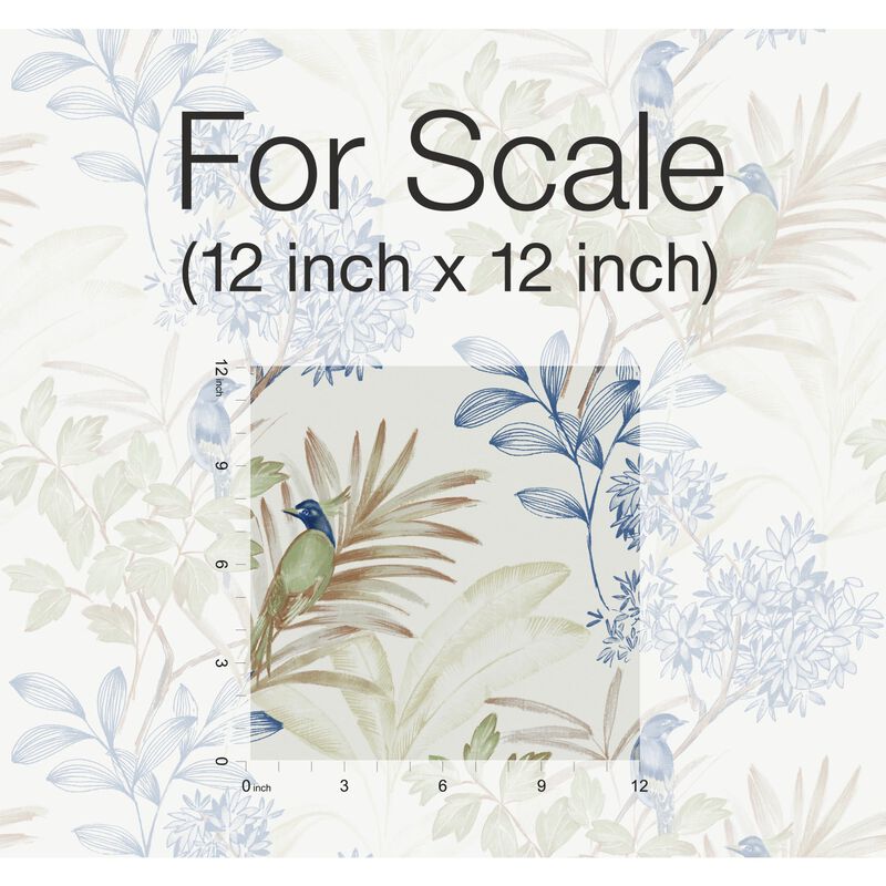 Handpainted Songbird Green & Blue Wallpaper (Double Roll) image number 7