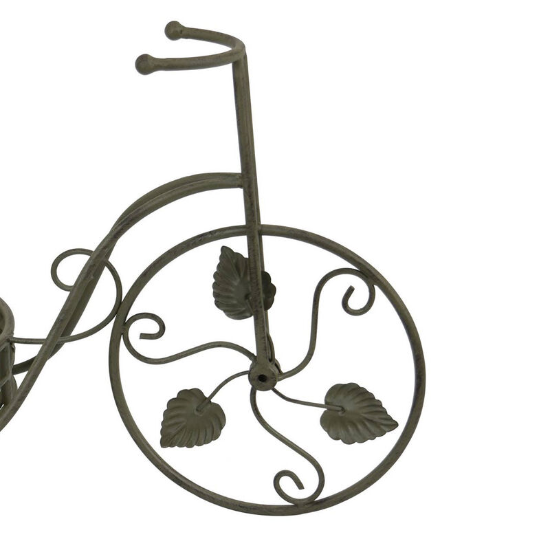 Covey Accent Plant Stand Tricycle, 2 Round Pots, Green Metal 21 Inch