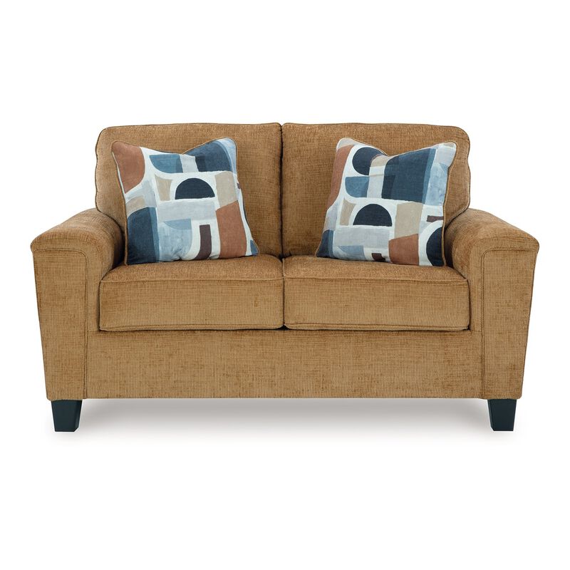 Erin Loveseat, 2 Accent Throw Pillows, 61 Inch Light Brown Polyester - Benzara