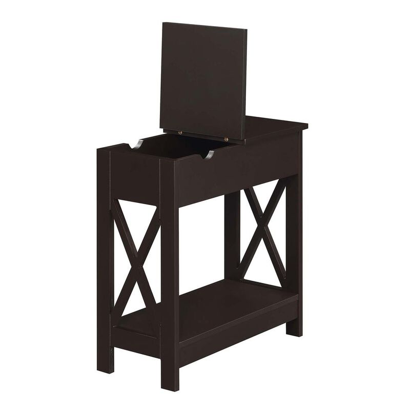Convenience Concepts Oxford Flip Top End Table with Charging Station Espresso