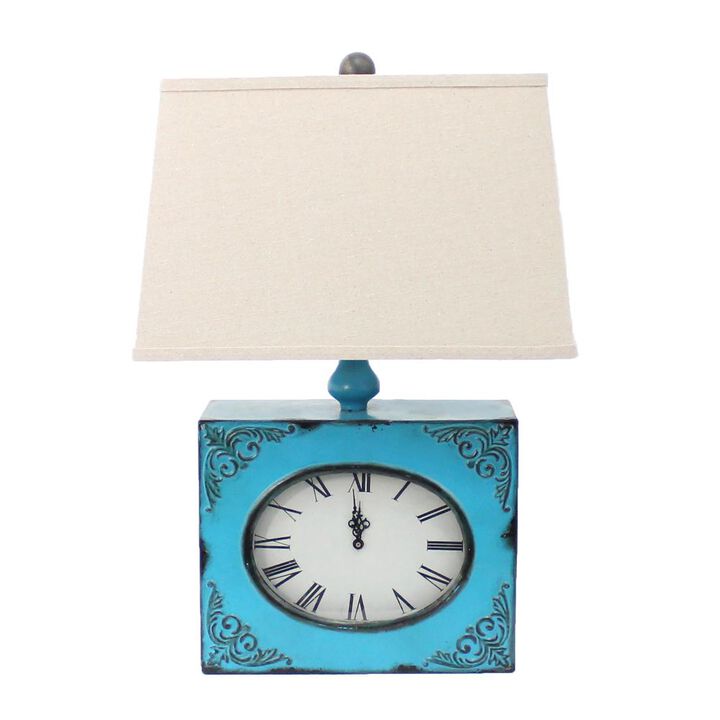 Hivvago 22" Distressed Blue Metal Bedside Lamp With Beige Shade