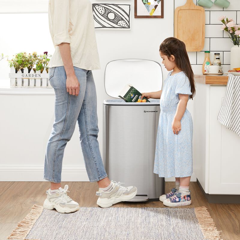 Kitchen Trash Can 13 Gallon – Step-On Garbage Bin in with Soft-Close Lid and Sturdy Foot Pedal