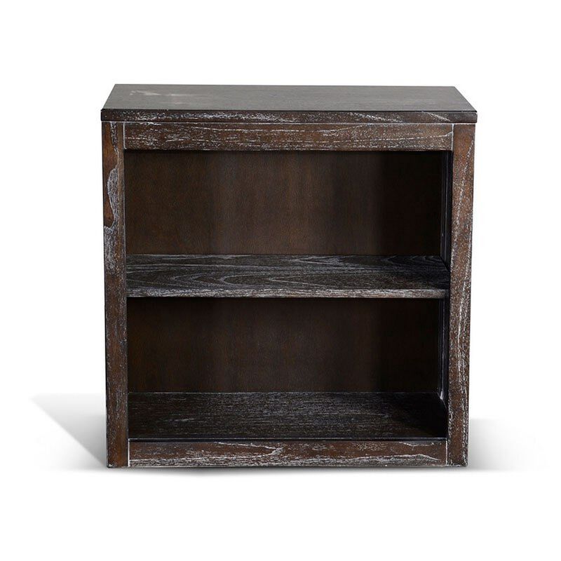 Sofi Small Bookcase, X Cross Panels, 2 Shelves, Dark Brown Veneer - Benzara