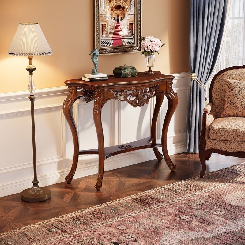 Entryway Hallway Console Table with Elegant Two-Tier Design-Walnut image number 4