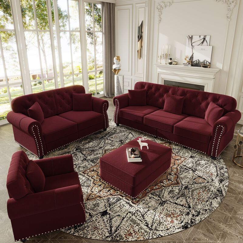 Rimhes Velvet Chesterfield Sofa Set image number 2