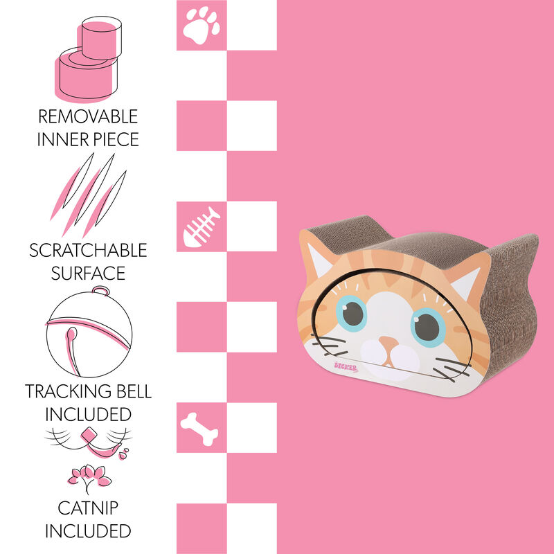 Opal Modern Cardboard Happy Cat Head 2-in-1 Cat Cave Scratcher with Built-In Bell Toys and Catnip