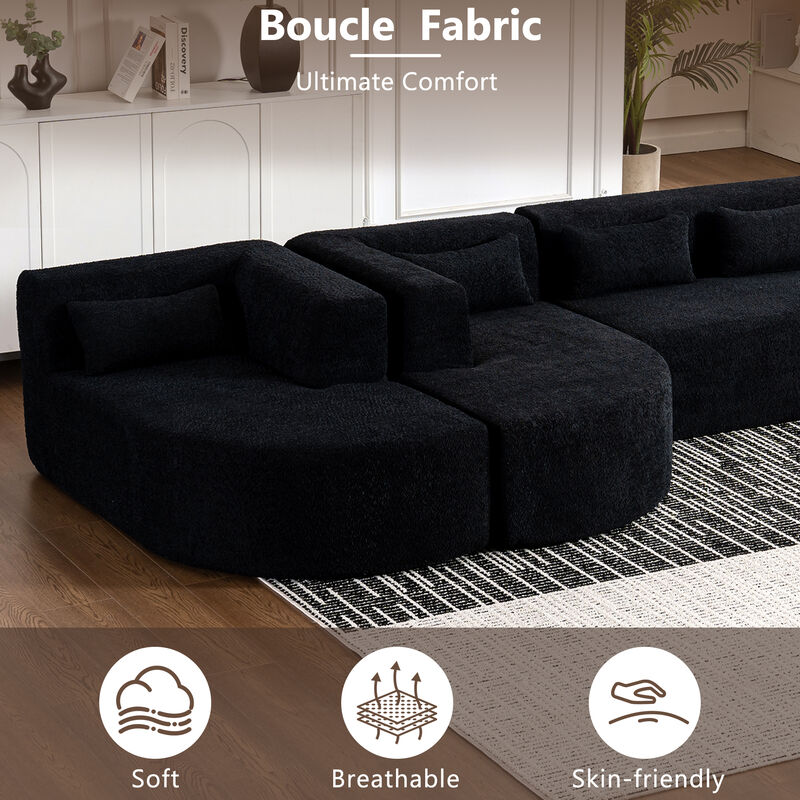 Merax Boucle Fabric Upholstered Sofa Couch with Chaise Lounge