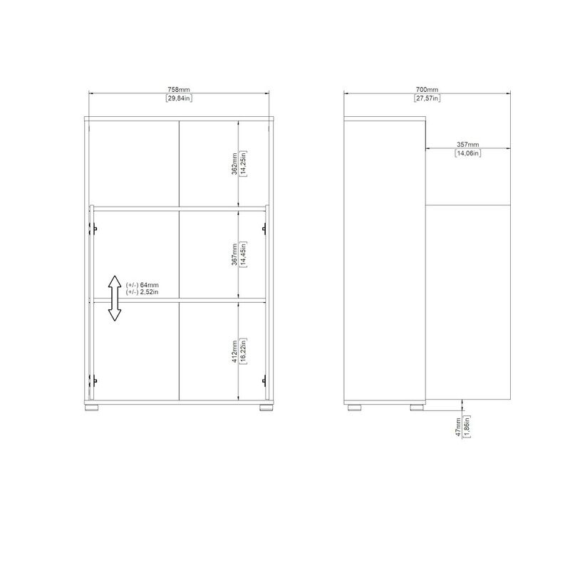 Tvilum Adjustable 3 Shelf Bookcase with 2 Doors, Open Storage Home Office Bookshelf