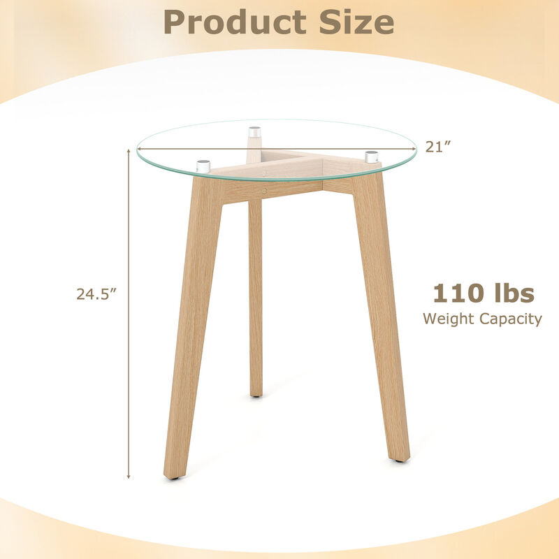 Modern Round End Table with Tempered Glass Top and Rubber Wood Base image number 2
