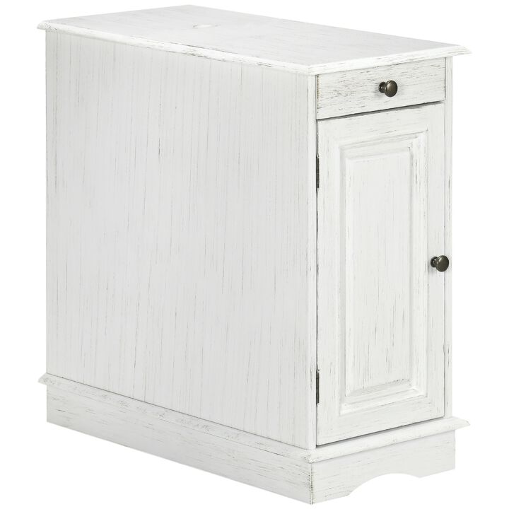Flip Top End Side Table with Storage Drawer and Cabinet, 11.5" x 24" x 24.25", White