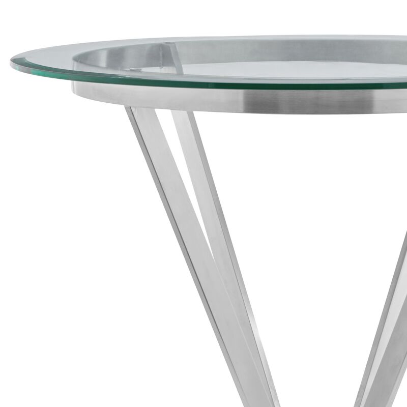 Naomi Round Glass and Brushed Stainless Steel Bar Table - Benzara image number 2
