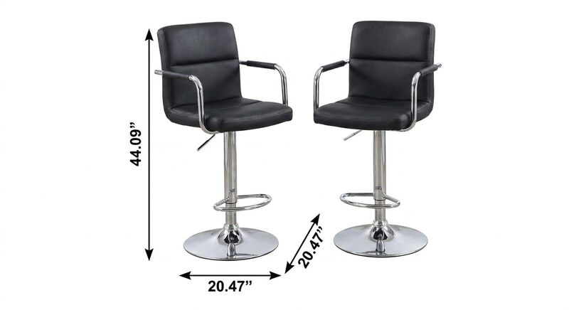 HomeRoots Set of Two Black and Silver Faux Leather and Aluminum Adjustable Height Swivel Bar Chairs image number 4