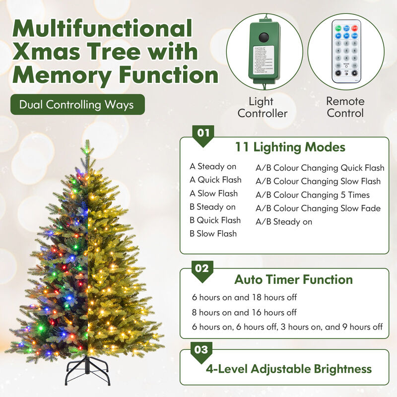 Artificial Xmas Tree Hinged with 11 Lighting Modes and Remote Control for Customizable Holiday Lighting image number 5