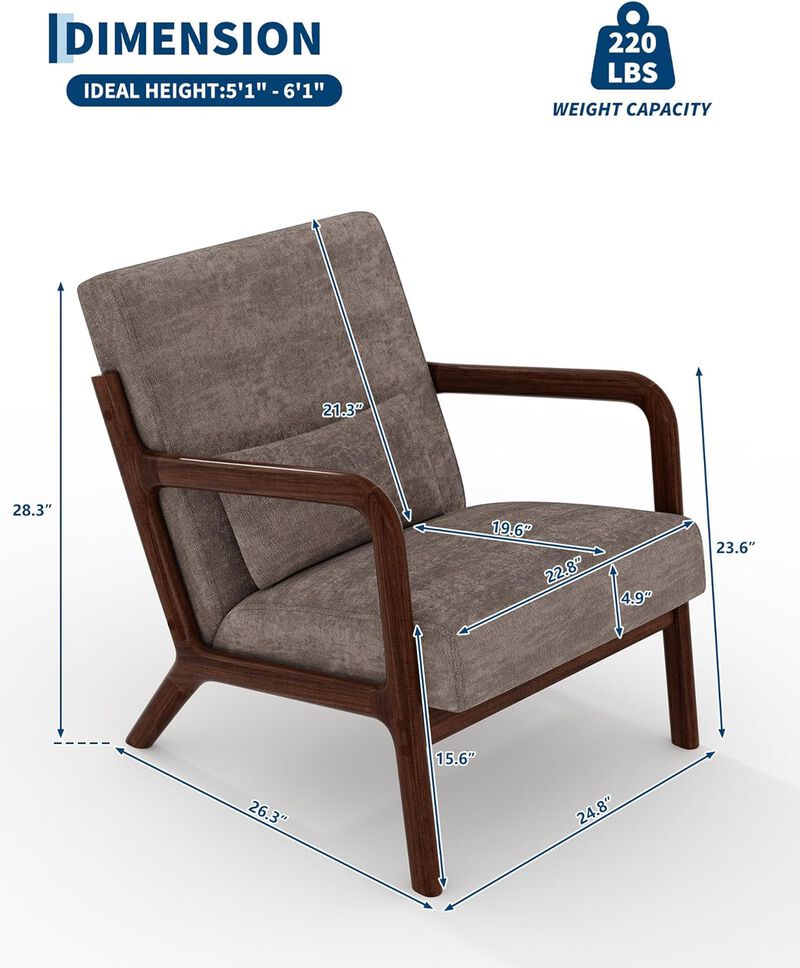Modern Chenille Accent Sofa Chair, Lounge Armchair with Lumbar Pillow for Living Room, Bedroom, Outdoor Relax, Brown image number 1