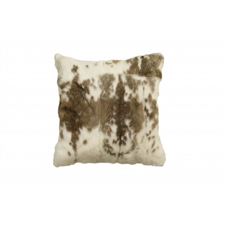 Homezia 18" X 18" Brown And White Rabbit Zippered Natural Fur Animal Print Throw Pillow