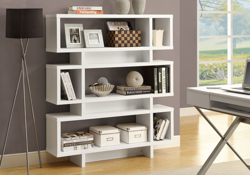 Monarch Specialties 2532 Bookshelf, Bookcase, Etagere, 4 Tier, 55" H, Office, Bedroom, Laminate, White, Contemporary, Modern Bookcase-55 Style, 47.25" L x 12" W x 54.75" H