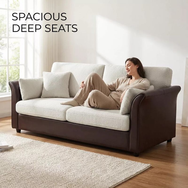 Vipbear 78 Inch 2-Seater Loveseat Sofa, Chenille & PU Leather Upholstered Couch with Cushions image number 4