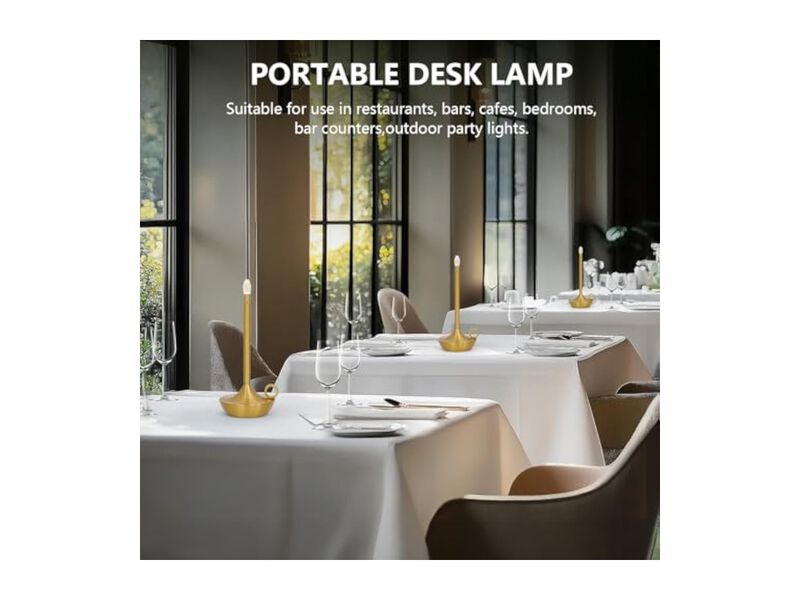 Rechargeable Battery Operated Table Lamp For Bedroom Desk Dining Room Gold image number 3