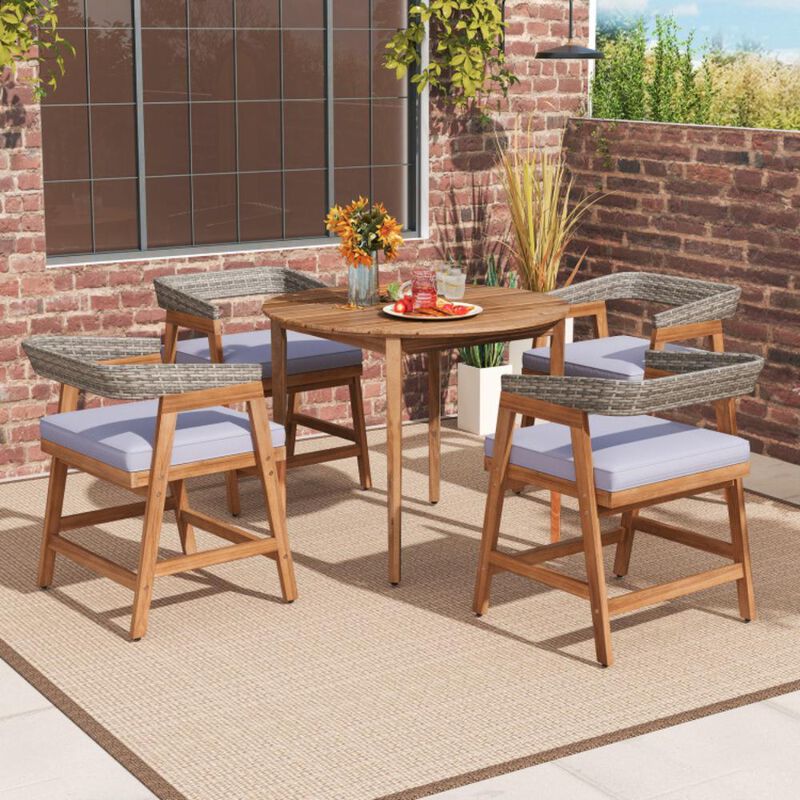 Hivvago Outdoor Acacia Wood Patio Wicker Dining Chairs Set of 4 with Seat Cushion