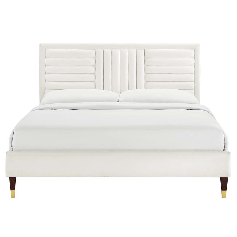 Modway Sofia Channel Tufted Performance Velvet Queen Platform Bed in White image number 3