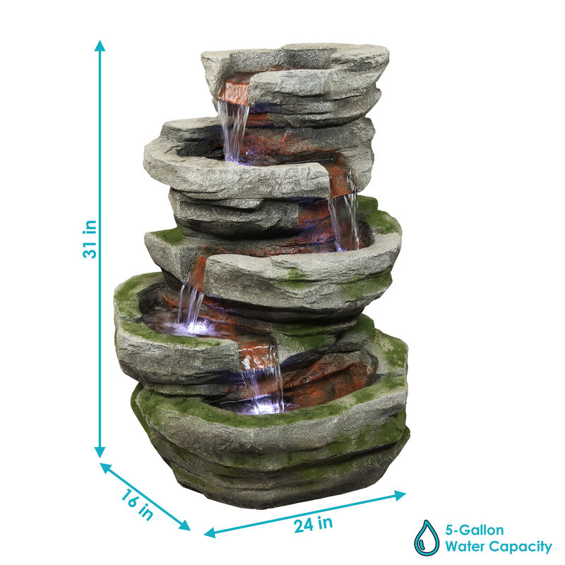 Sunnydaze Lighted Cobblestone Waterfall Fountain with LED Lights - 31 in