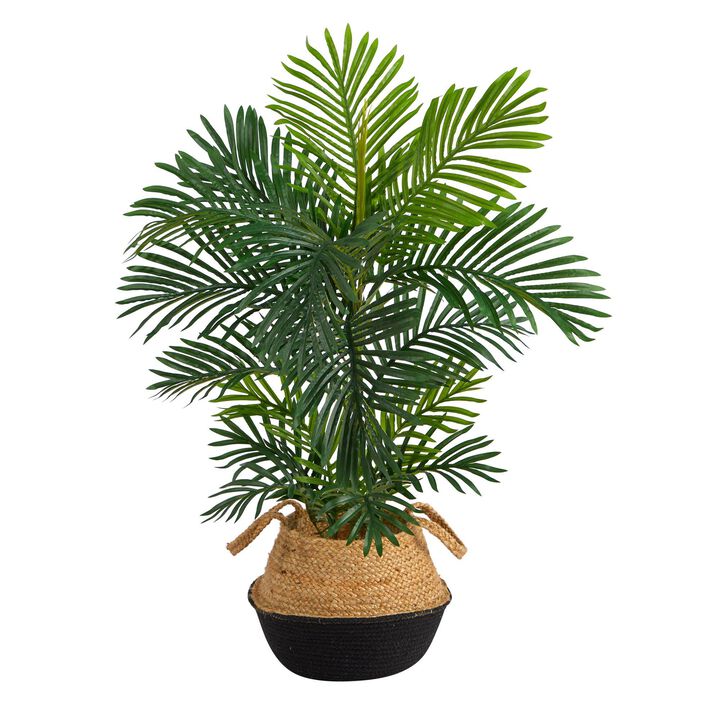 Nearly Natural 40-in Areca Palm Tree in Jute Black Planter UV(Indoor/Outdoor)