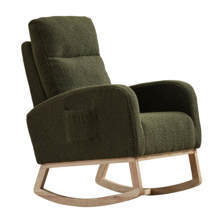 Modern Nursery Armchair with Solid Wood Legs & Convenient Storage Pocket