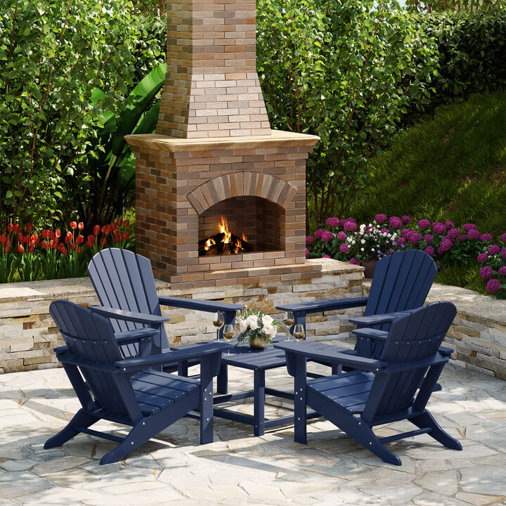 WestinTrends 5-Piece Outdoor Patio HDPE Adirondack Chair With Square Coffee Table Conversation Set