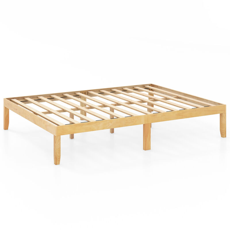 Bed Frame with Wooden Slats Support and Rubber Wood Legs for Durability and Classic Design