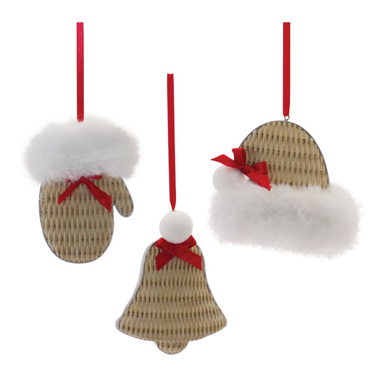 Mitten, Hat, and Bell Christmas Ornaments for Holiday Tree Decoration (Set of 12)