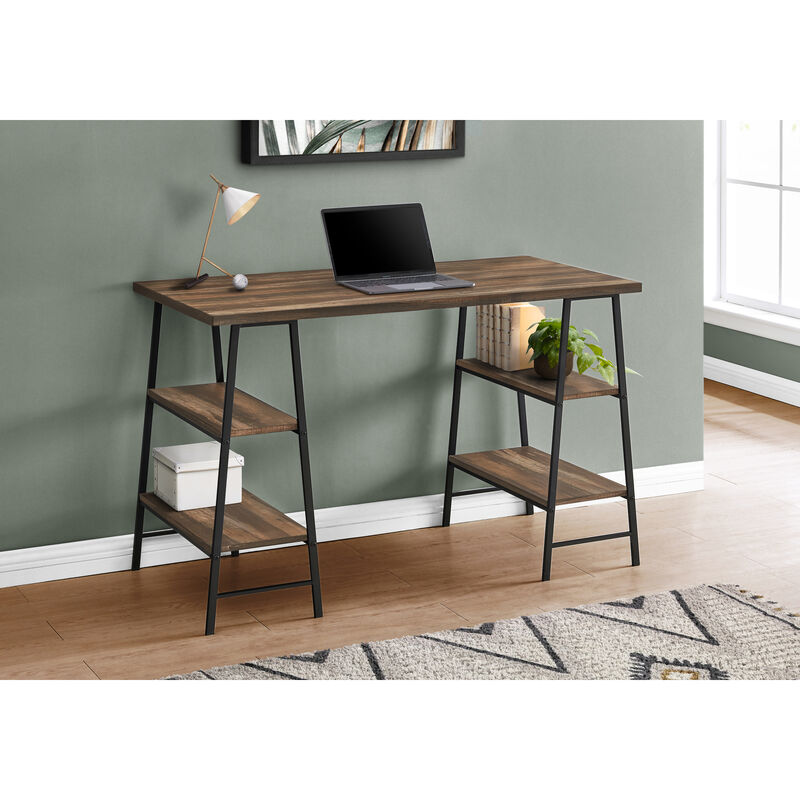 Monarch Specialties I 7525 Computer Desk, Home Office, Laptop, Storage Shelves, 48"L, Work, Metal, Laminate, Brown, Black, Contemporary, Modern