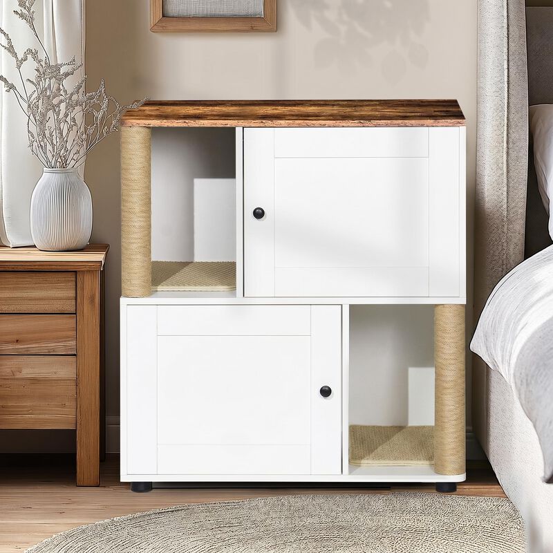 Double Cat Litter Box Enclouse,Cat Litter Cabinet,Double Litter Box Enclosure with Shelve image number 1