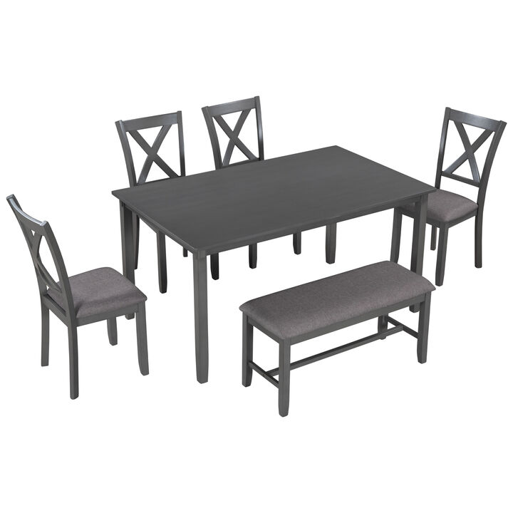 Merax Wooden Dining Table Set with 4 Upholstered Chairs & Storage Bench